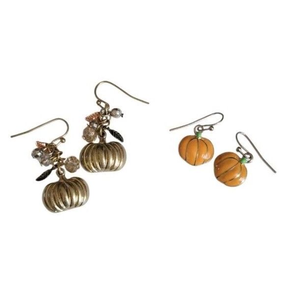 Lot 2 Sets Fall Autumn Pumpkin Pumpkins Charms Pierced Dangle Earrings Halloween - Picture 1 of 6